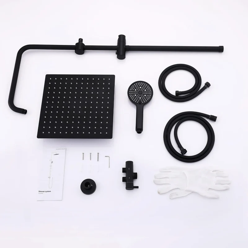 Homelody Duschsystem mit Badewannenarmatur Schwarz Regendusche 30 cm Regendusche Quadratische, 5 Funktionen Handbrause