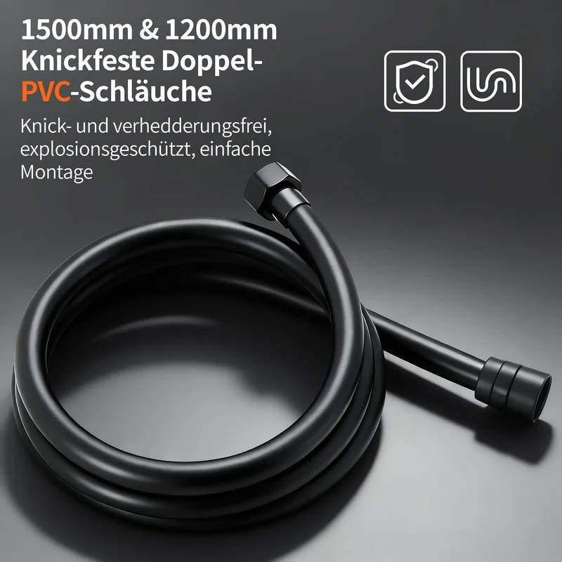 Homelody Duschsystem mit Thermostat Badewannenarmatur Schwarz Regendusche Quadratisch 30 cm Regendusche, 5 Strahlarten Handbrause, Wasserfall-Auslauf