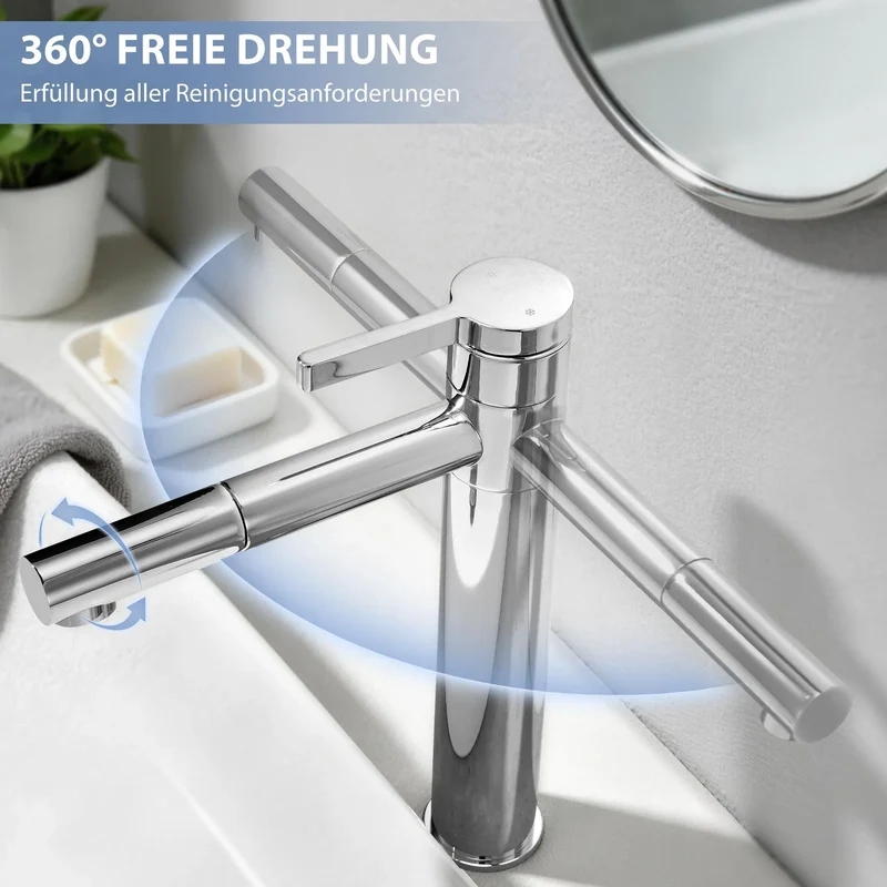 Homelody Wasserhahn Bad+ Chrom Universal Ablaufgarnitur Pop-Up Ventil 1 1/4 Zoll Waschtischarmatur Mischbatterie Hoch mit 360° Drehbar Auslauf SUS304