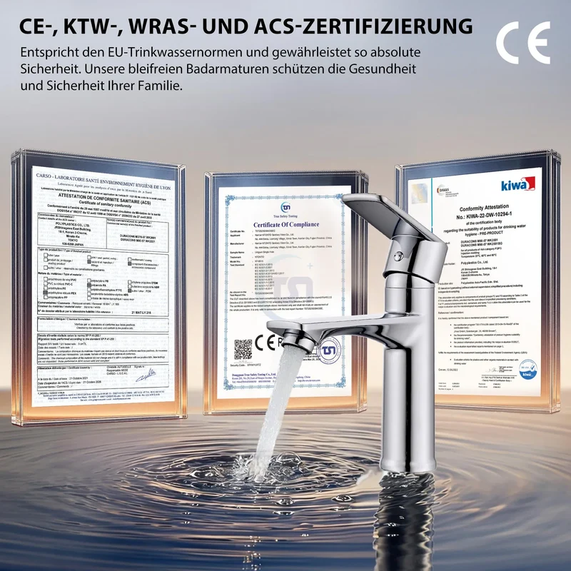 Homelody Bad Chrom Einhebelmischer Badezimmer Waschtischarmatur Mischbatterie mit Universal Röhrengeruchverschluss Siphon für Waschbecken Waschtisch