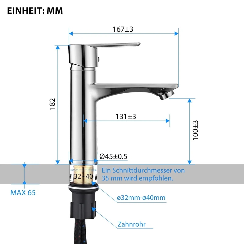 Homelody Bad Chrom Einhebelmischer Badezimmer Waschtischarmatur Mischbatterie mit Universal Röhrengeruchverschluss Siphon für Waschbecken Waschtisch