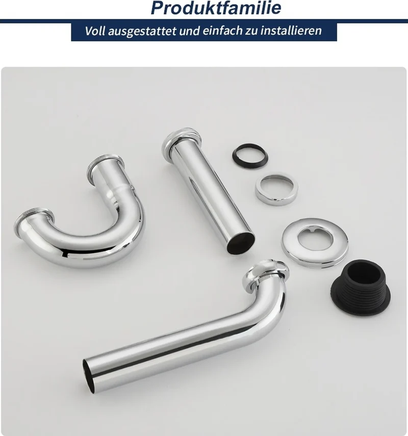 Homelody Bad Chrom Einhebelmischer Badezimmer Waschtischarmatur Mischbatterie mit Universal Röhrengeruchverschluss Siphon für Waschbecken Waschtisch