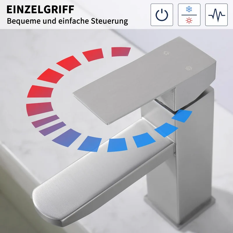 Homelody Wasserhahn Bad Gebürstet+Universal Ablaufgarnitur Pop-Up Ventil 1 1/4 Zoll Chrom, Einhandmischer Gäste WC Waschtischarmatur Mischbatterie