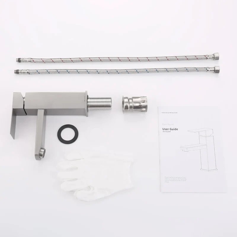 Homelody Wasserhahn Bad Gebürstet+Universal Ablaufgarnitur Pop-Up Ventil 1 1/4 Zoll Chrom, Einhandmischer Gäste WC Waschtischarmatur Mischbatterie
