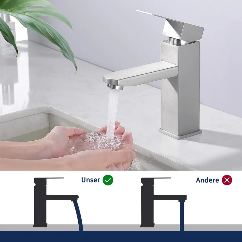 Homelody Wasserhahn Bad Gebürstet+Universal Ablaufgarnitur Pop-Up Ventil 1 1/4 Zoll Chrom, Einhandmischer Gäste WC Waschtischarmatur Mischbatterie