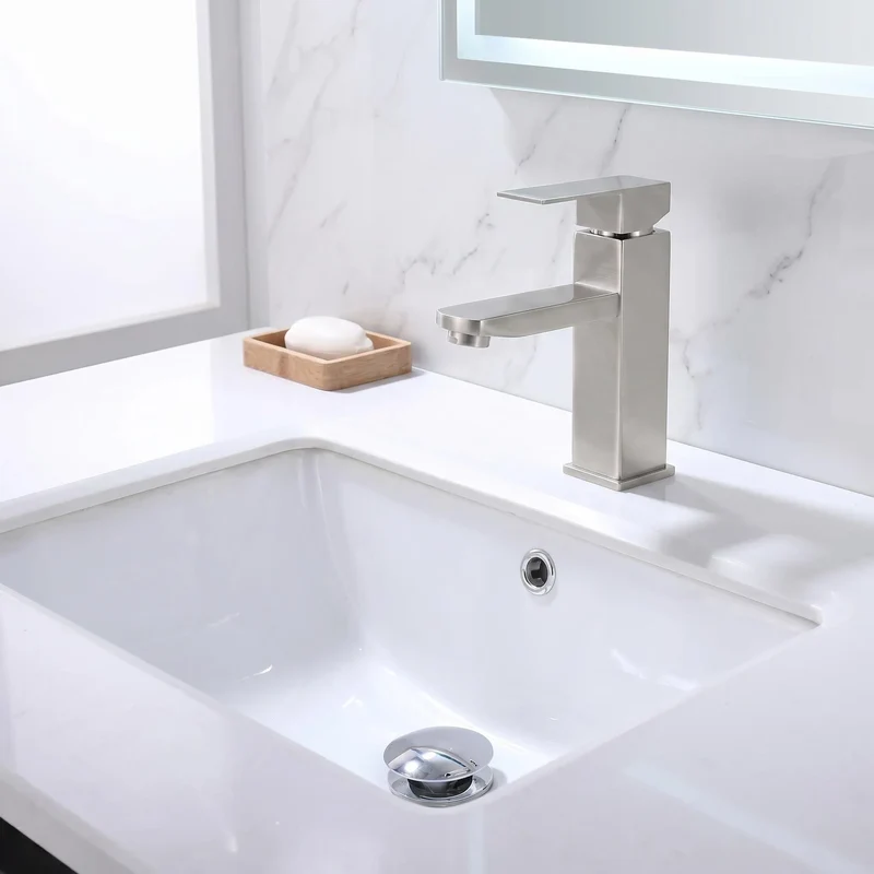 Homelody Wasserhahn Bad Gebürstet+Universal Ablaufgarnitur Pop-Up Ventil 1 1/4 Zoll Chrom, Einhandmischer Gäste WC Waschtischarmatur Mischbatterie