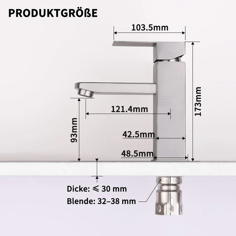 Homelody Wasserhahn Bad Gebürstet+Universal Ablaufgarnitur Pop-Up Ventil 1 1/4 Zoll Chrom, Einhandmischer Gäste WC Waschtischarmatur Mischbatterie