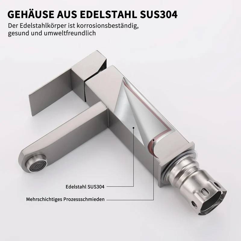 Homelody Wasserhahn Bad Gebürstet+Universal Ablaufgarnitur Pop-Up Ventil 1 1/4 Zoll Chrom, Einhandmischer Gäste WC Waschtischarmatur Mischbatterie