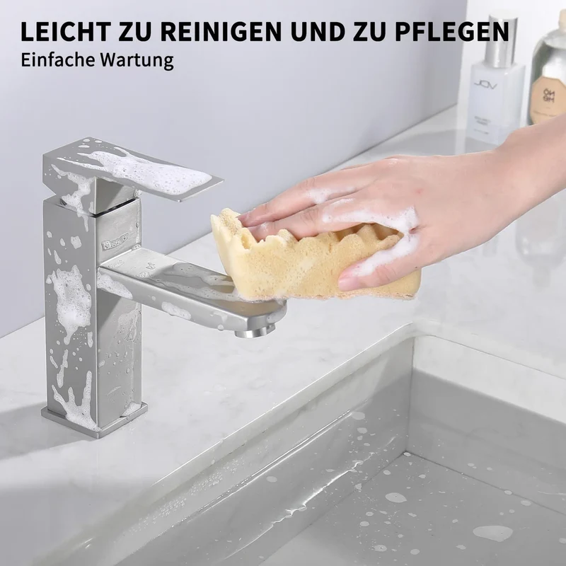 Homelody Wasserhahn Bad Gebürstet+Universal Ablaufgarnitur Pop-Up Ventil 1 1/4 Zoll Chrom, Einhandmischer Gäste WC Waschtischarmatur Mischbatterie