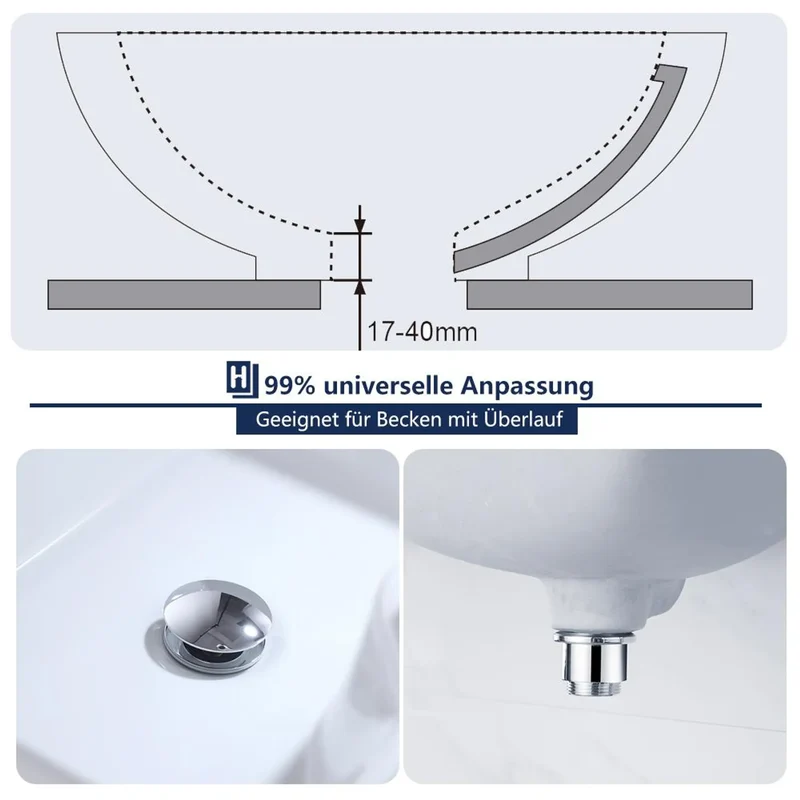Homelody Wasserhahn Bad Gebürstet+Universal Ablaufgarnitur Pop-Up Ventil 1 1/4 Zoll Chrom, Einhandmischer Gäste WC Waschtischarmatur Mischbatterie
