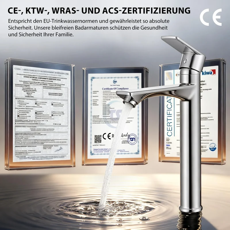 Homelody Wasserhahn Bad mit Universal Ablaufgarnitur Armatur Mischbatterie Waschbeckenarmatur mit Weiß Pop-Up Ventil Messing Überlauf Abflussgarnitur