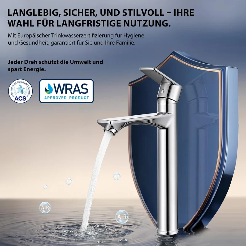Homelody Wasserhahn Bad mit Universal Ablaufgarnitur Armatur Mischbatterie Waschbeckenarmatur mit Weiß Pop-Up Ventil Messing Überlauf Abflussgarnitur