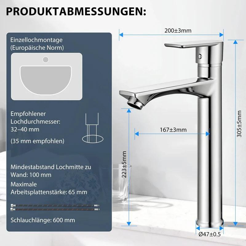 Homelody Wasserhahn Bad mit Universal Ablaufgarnitur Armatur Mischbatterie Waschbeckenarmatur mit Weiß Pop-Up Ventil Messing Überlauf Abflussgarnitur