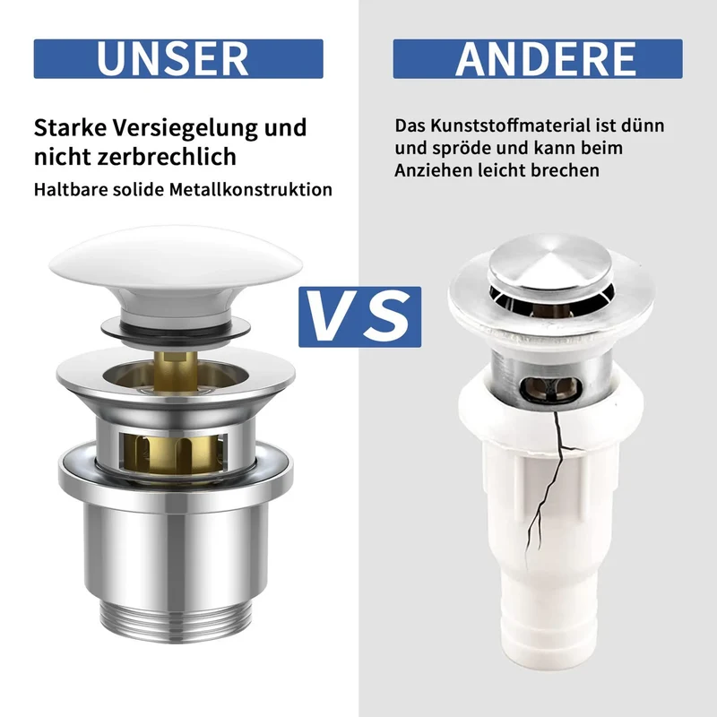 Homelody Wasserhahn Bad mit Universal Ablaufgarnitur Armatur Mischbatterie Waschbeckenarmatur mit Weiß Pop-Up Ventil Messing Überlauf Abflussgarnitur