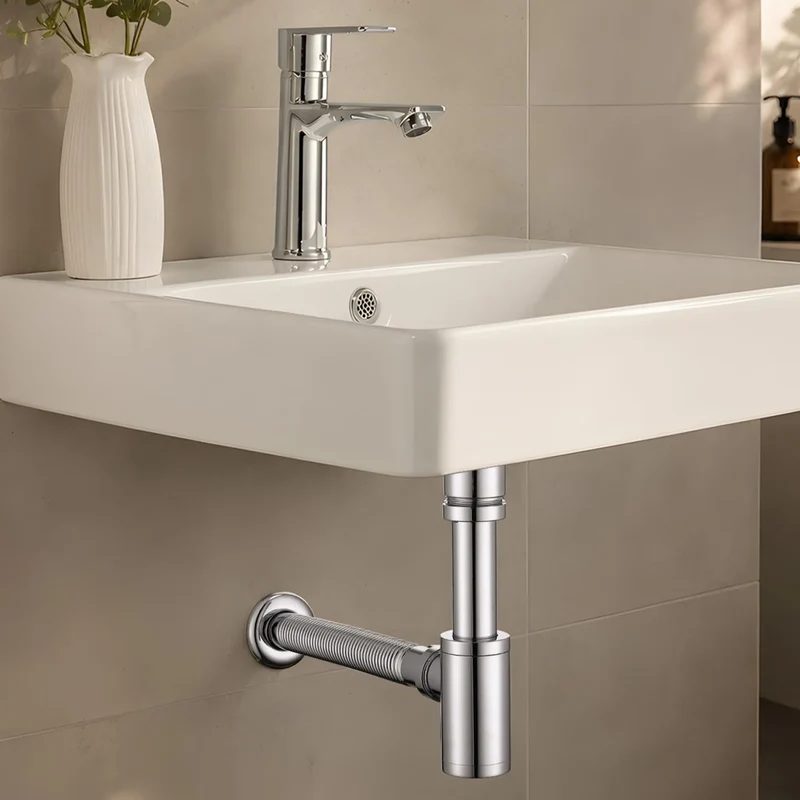 Homelody Wasserhahn Bad Chrom Einhebelmischer mit Siphon Pop Up Ablaufgarnitur Überlauf Röhrensiphon, Amatur Bad Waschbecken Chrom mit Abfluss