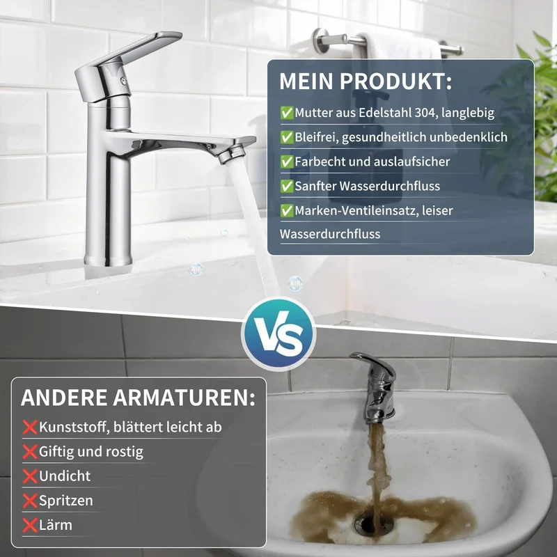 Homelody Wasserhahn Bad Chrom Einhebelmischer mit Siphon Pop Up Ablaufgarnitur Überlauf Röhrensiphon, Amatur Bad Waschbecken Chrom mit Abfluss