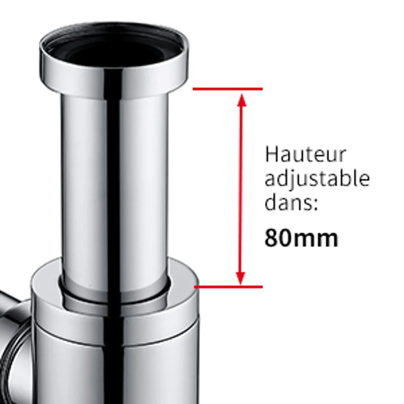 Siphon Pop Up Ablaufgarnitur mit Überlauf Universal Röhrensiphon Set für Waschbecken Waschtisch Bad Geruchsverschluss Stöpsel Abfluss Garnitur Chrom