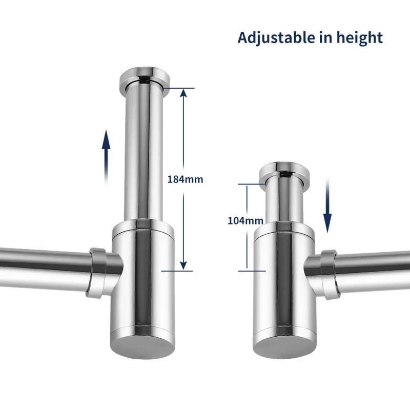 Siphon Pop Up Ablaufgarnitur mit Überlauf Universal Röhrensiphon Set für Waschbecken Waschtisch Bad Geruchsverschluss Stöpsel Abfluss Garnitur Chrom