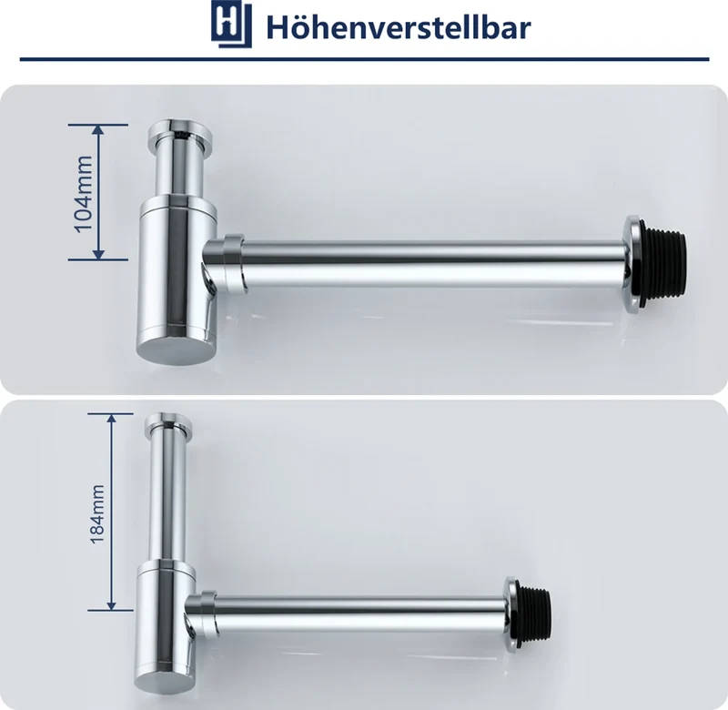 Siphon Pop Up Ablaufgarnitur mit Überlauf Universal Röhrensiphon Set für Waschbecken Waschtisch Bad Geruchsverschluss Stöpsel Abfluss Garnitur Chrom