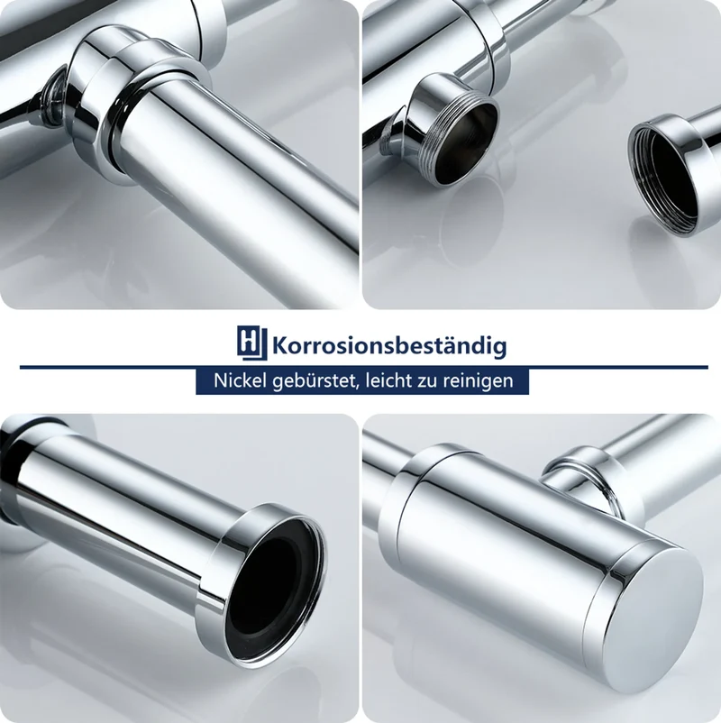 Siphon Pop Up Ablaufgarnitur mit Überlauf Universal Röhrensiphon Set für Waschbecken Waschtisch Bad Geruchsverschluss Stöpsel Abfluss Garnitur Chrom