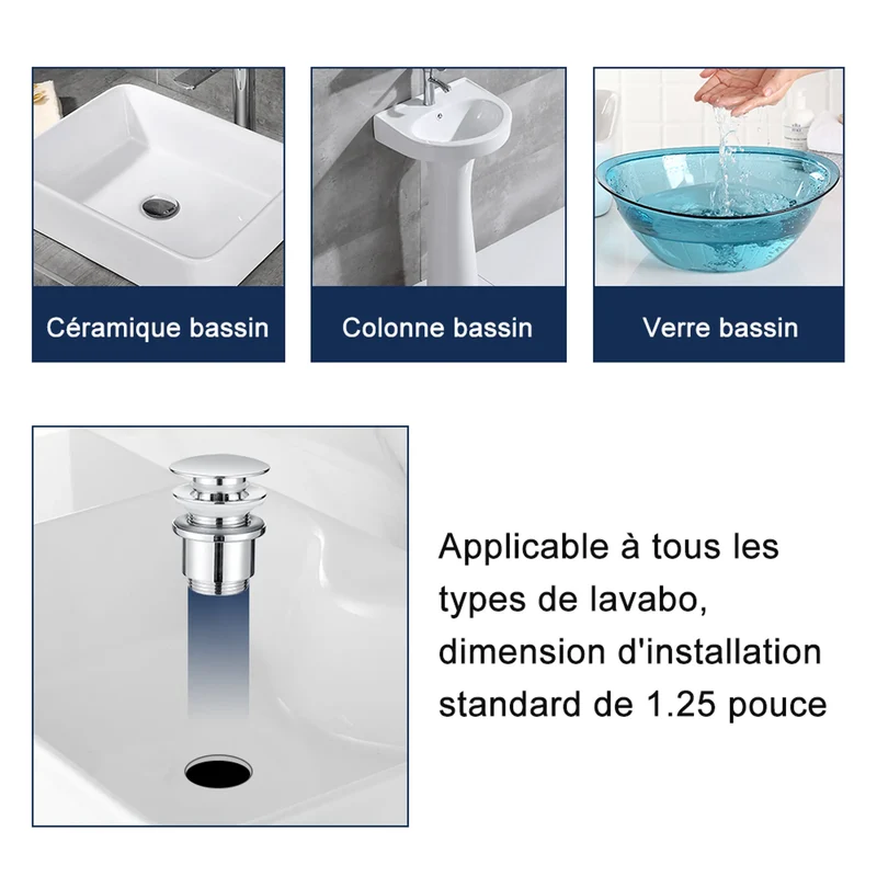 Siphon Pop Up Ablaufgarnitur mit Überlauf Universal Röhrensiphon Set für Waschbecken Waschtisch Bad Geruchsverschluss Stöpsel Abfluss Garnitur Chrom