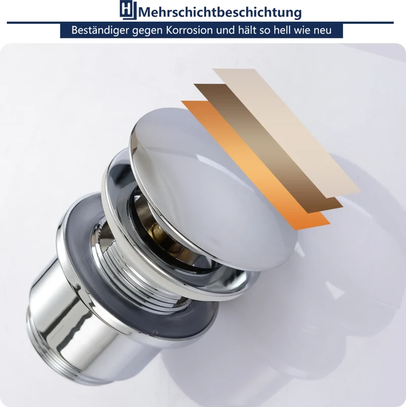 Siphon Pop Up Ablaufgarnitur mit Überlauf Universal Röhrensiphon Set für Waschbecken Waschtisch Bad Geruchsverschluss Stöpsel Abfluss Garnitur Chrom