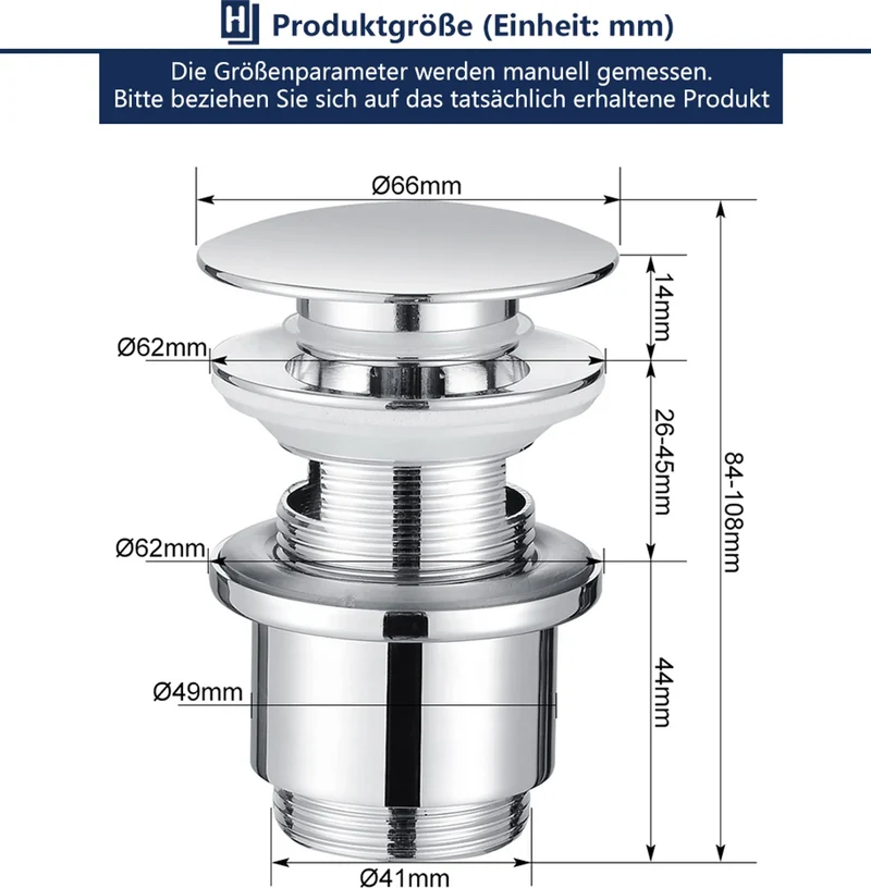 Siphon Pop Up Ablaufgarnitur mit Überlauf Universal Röhrensiphon Set für Waschbecken Waschtisch Bad Geruchsverschluss Stöpsel Abfluss Garnitur Chrom