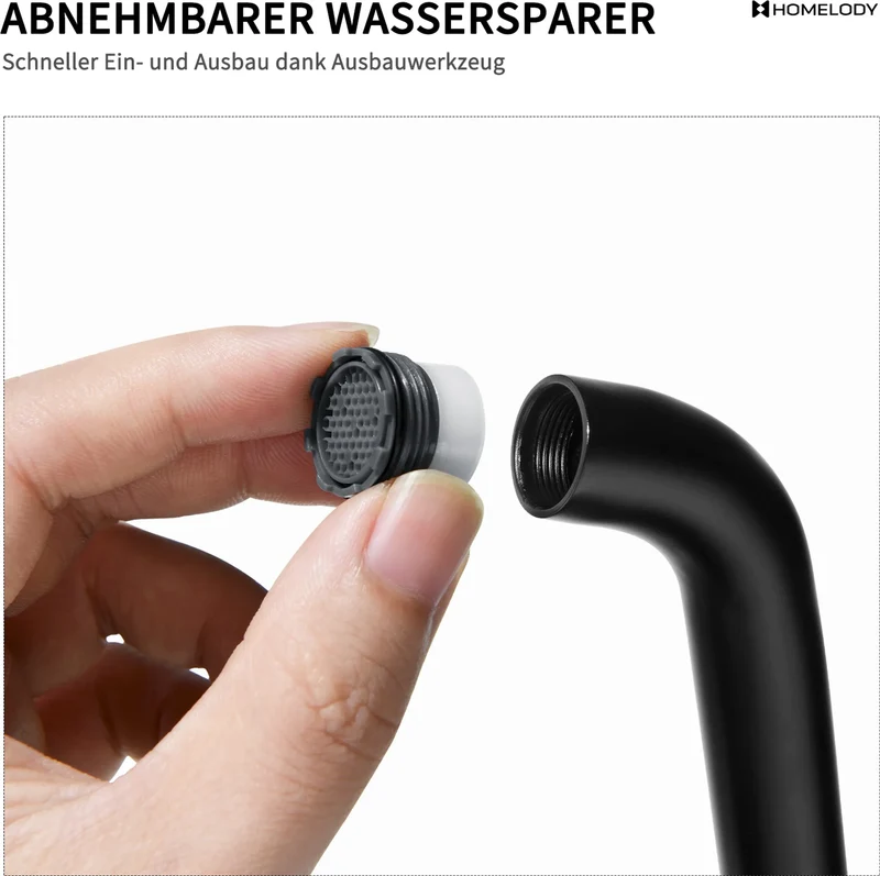 Homelody Edelstahl Badarmatur Schwarz Waschbecken hohe Mischbatterien 360° Schwenkbar Waschtischarmatur mit 1 1/4 Zoll Messing Ventil Ablauf