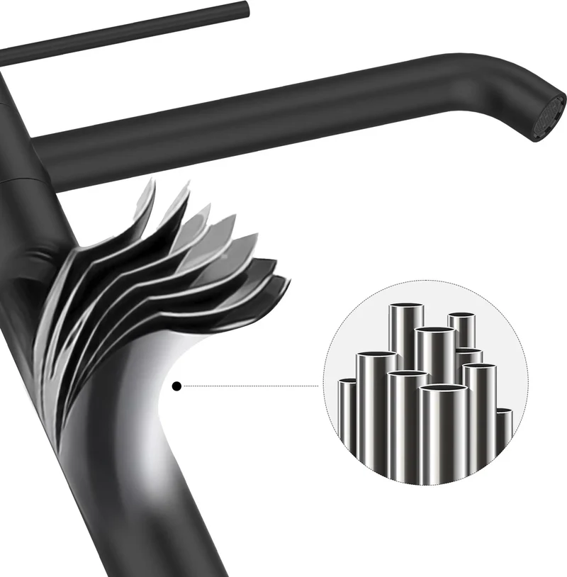 Homelody Edelstahl Badarmatur Schwarz Waschbecken hohe Mischbatterien 360° Schwenkbar Waschtischarmatur mit 1 1/4 Zoll Messing Ventil Ablauf
