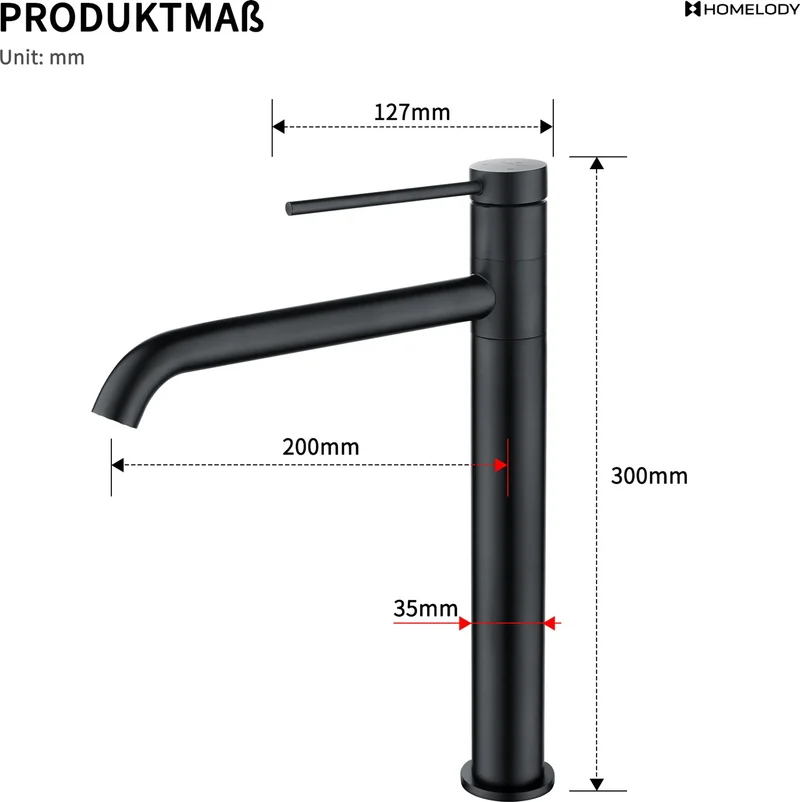 Homelody Edelstahl Badarmatur Schwarz Waschbecken hohe Mischbatterien 360° Schwenkbar Waschtischarmatur mit 1 1/4 Zoll Messing Ventil Ablauf