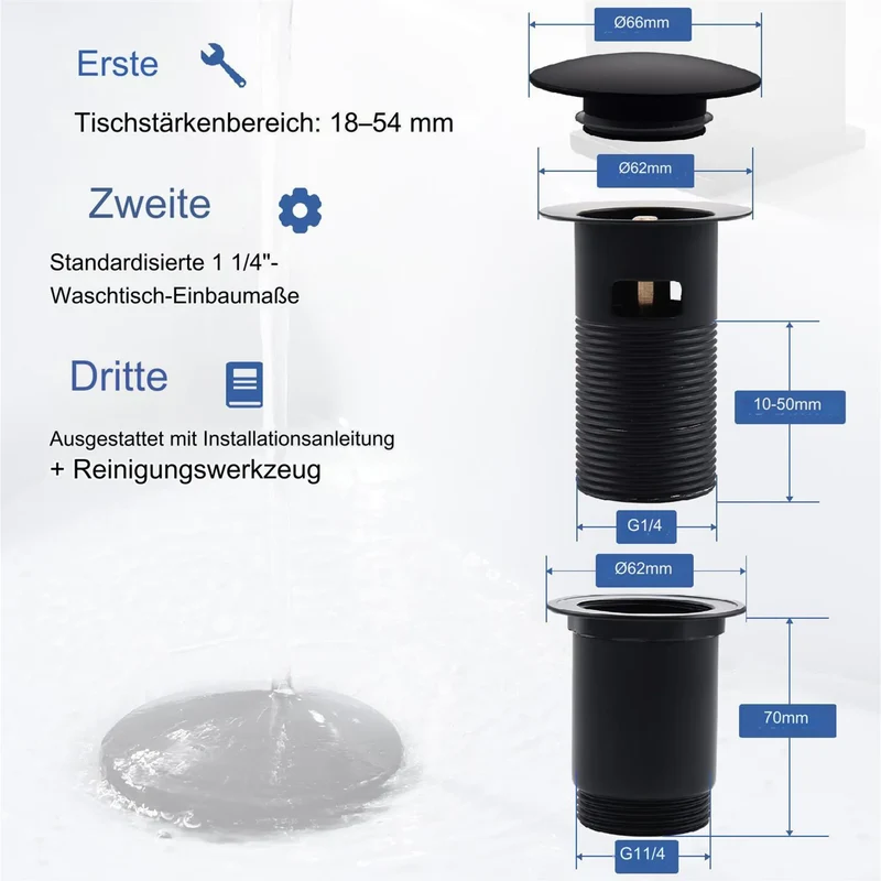 Homelody Edelstahl Badarmatur Schwarz Waschbecken hohe Mischbatterien 360° Schwenkbar Waschtischarmatur mit 1 1/4 Zoll Messing Ventil Ablauf