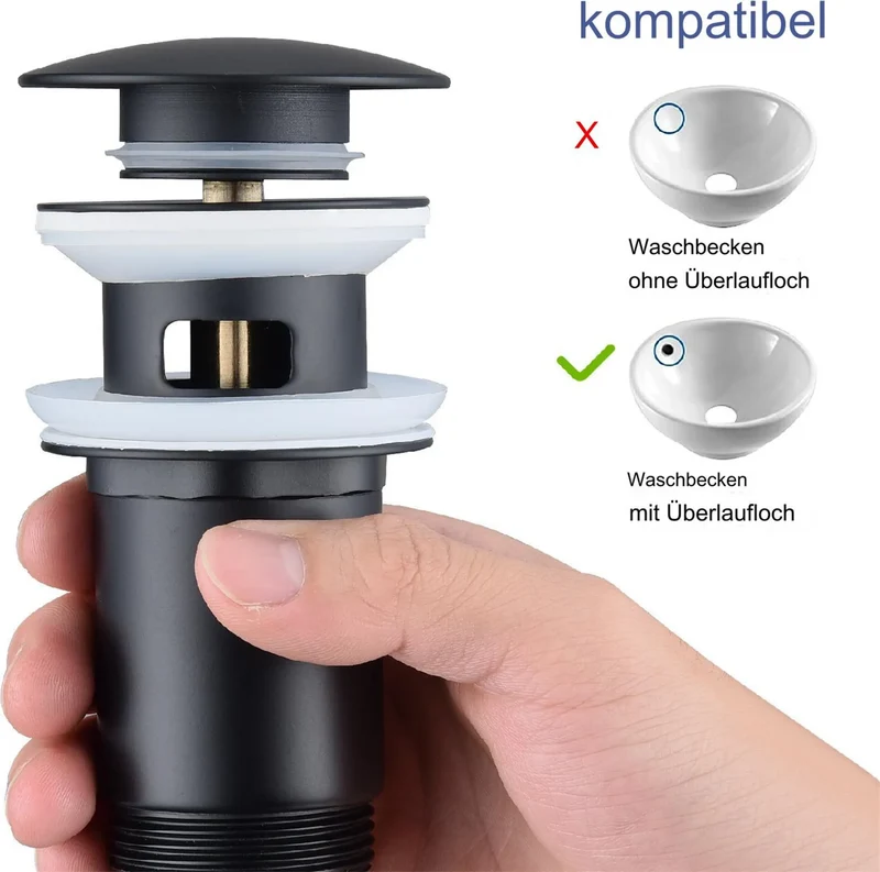 Homelody Edelstahl Badarmatur Schwarz Waschbecken hohe Mischbatterien 360° Schwenkbar Waschtischarmatur mit 1 1/4 Zoll Messing Ventil Ablauf