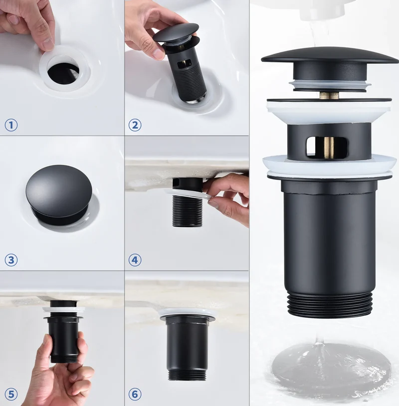 Homelody Edelstahl Badarmatur Schwarz Waschbecken hohe Mischbatterien 360° Schwenkbar Waschtischarmatur mit 1 1/4 Zoll Messing Ventil Ablauf