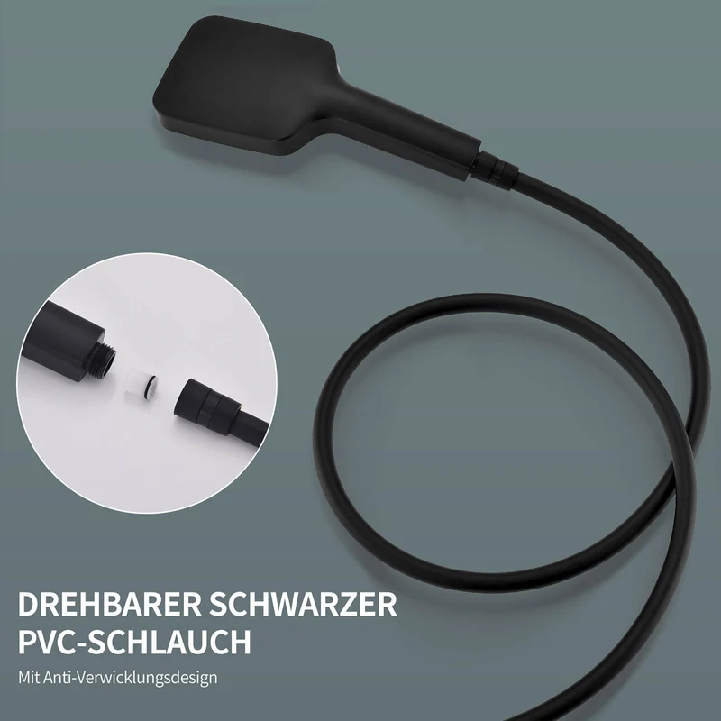 Homelody Duschsystem mit Thermostat und Glasablage in Schwarz Matt,Brausegarnitur, 3 Strahlart, 12 Zoll Regendusche, 3-Funktions-Handbrause
