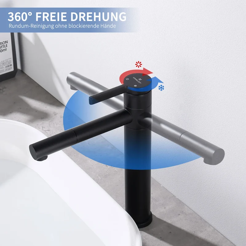 Homelody Wasserhahn Bad Schwarz 304 Edelstahl+Ablaufgarnitur 1 1/4 Zoll Messing Ventil Ablauf,Waschtischarmatur Waschbecken Armatur Mischbatterie Hoch