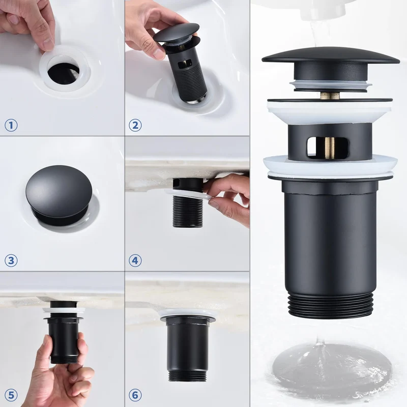 Homelody Wasserhahn Bad Schwarz 304 Edelstahl+Ablaufgarnitur 1 1/4 Zoll Messing Ventil Ablauf,Waschtischarmatur Waschbecken Armatur Mischbatterie Hoch