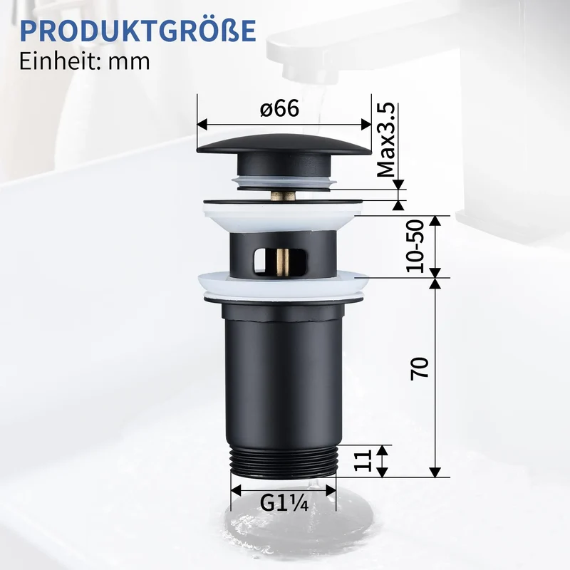Homelody Wasserhahn Bad Schwarz 304 Edelstahl+Ablaufgarnitur 1 1/4 Zoll Messing Ventil Ablauf,Waschtischarmatur Waschbecken Armatur Mischbatterie Hoch