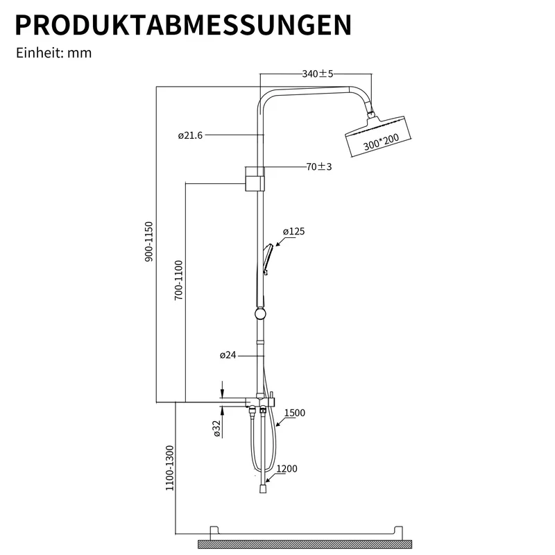Homelody Duschsystem mit Thermostat Badewannenarmatur Schwarz mit 30×20 cm Regendusche, 6 Strahlarten Handbrause, Wasserfall-Auslauf