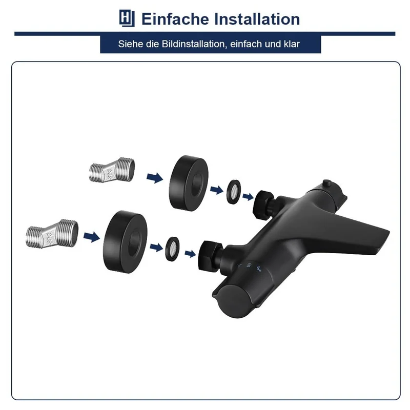 Homelody Duschsystem mit Thermostat Badewannenarmatur Schwarz mit 30×20 cm Regendusche, 6 Strahlarten Handbrause, Wasserfall-Auslauf