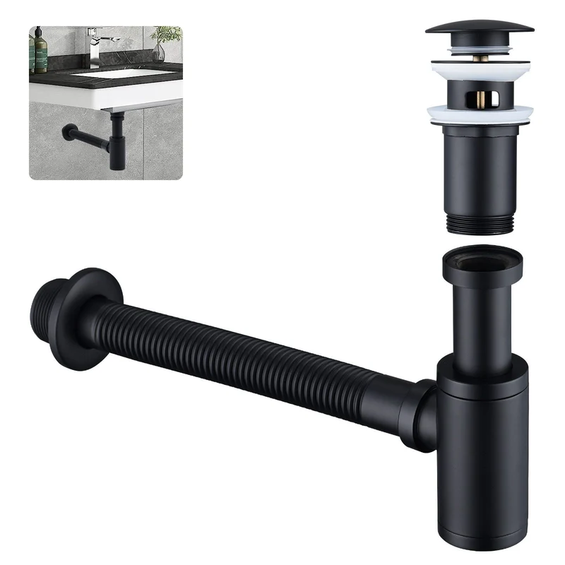 Waschtischarmatur mit Pop-Up Ablaufventil und Universal Siphon, mit Ablaufgarnitu