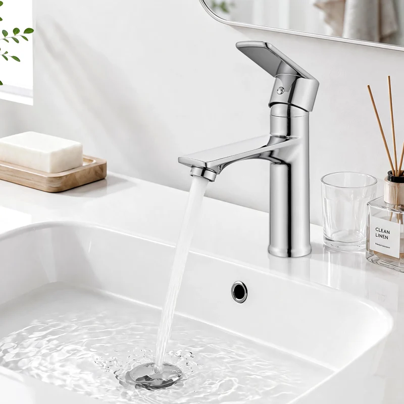 Homelody Wasserhahn Bad Chrom+Universal Ablaufgarnitur Chrom, Armatur Mischbatterie Waschbeckenarmatur mit Pop-Up Ventil Edelstahl Messing
