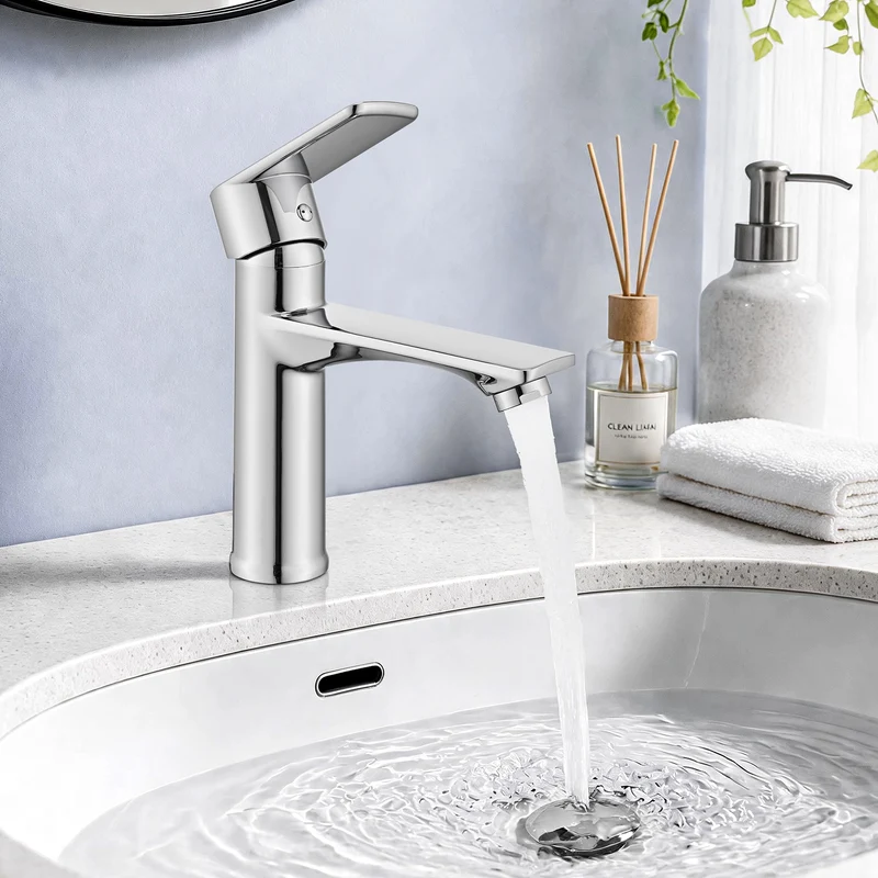 Homelody Wasserhahn Bad Chrom+Universal Ablaufgarnitur Chrom, Armatur Mischbatterie Waschbeckenarmatur mit Pop-Up Ventil Edelstahl Messing
