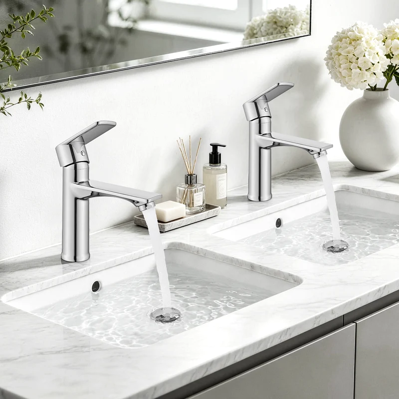 Homelody Wasserhahn Bad Chrom+Universal Ablaufgarnitur Chrom, Armatur Mischbatterie Waschbeckenarmatur mit Pop-Up Ventil Edelstahl Messing