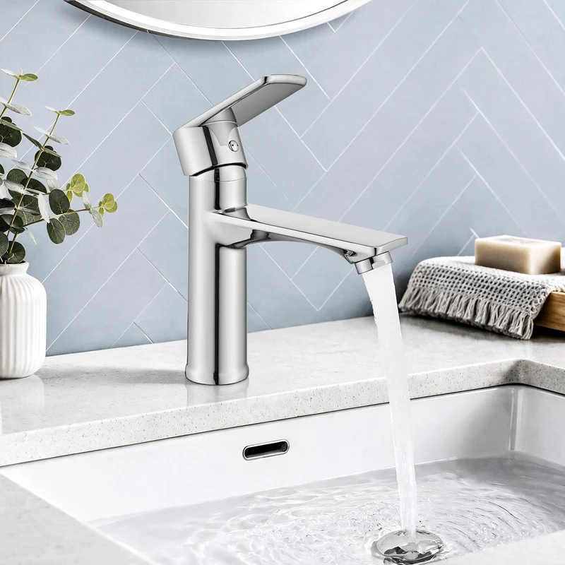 Homelody Wasserhahn Bad Chrom+Universal Ablaufgarnitur Chrom, Armatur Mischbatterie Waschbeckenarmatur mit Pop-Up Ventil Edelstahl Messing