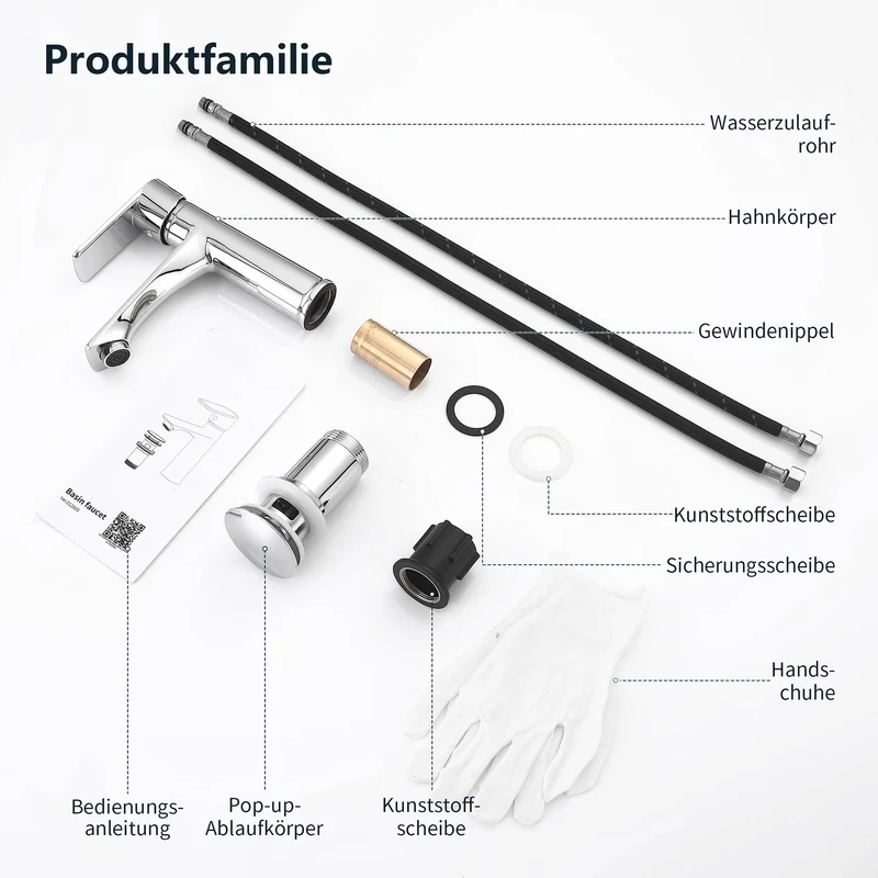 Homelody Wasserhahn Bad Chrom+Universal Ablaufgarnitur Chrom, Armatur Mischbatterie Waschbeckenarmatur mit Pop-Up Ventil Edelstahl Messing