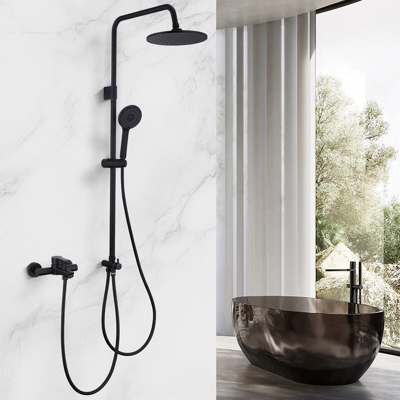 Homelody Duschsystem Regendusche Schwarz ohne Bohren mit 4-Funktionen Handbrause