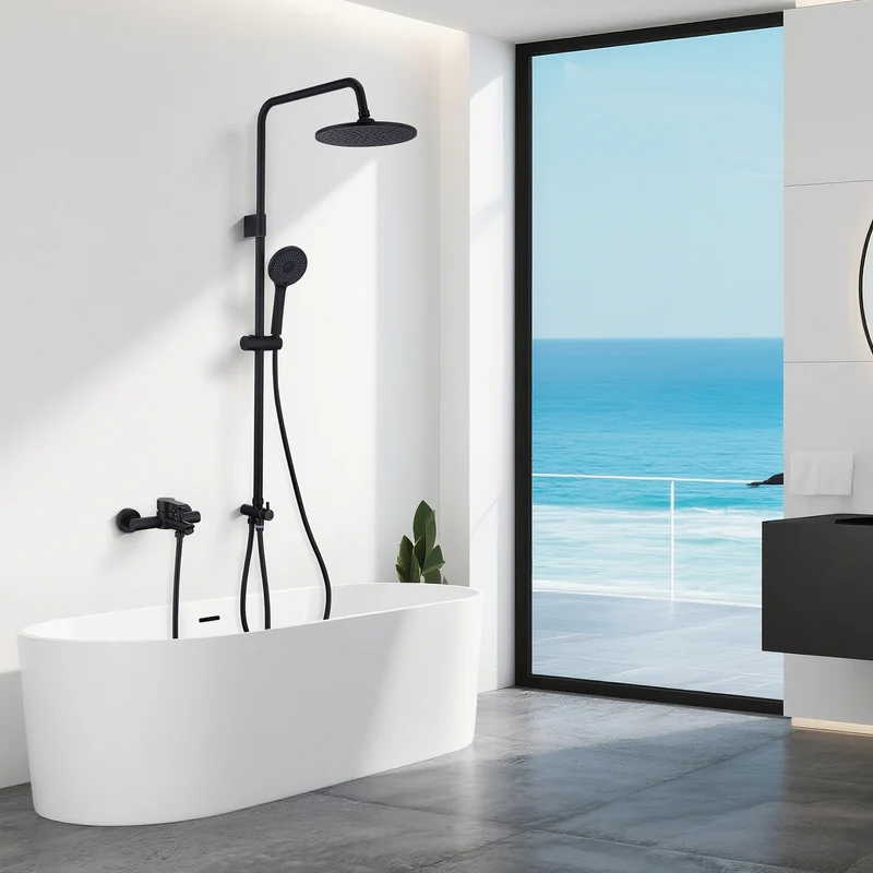Homelody Duschsystem Regendusche Schwarz ohne Bohren mit 4-Funktionen Handbrause