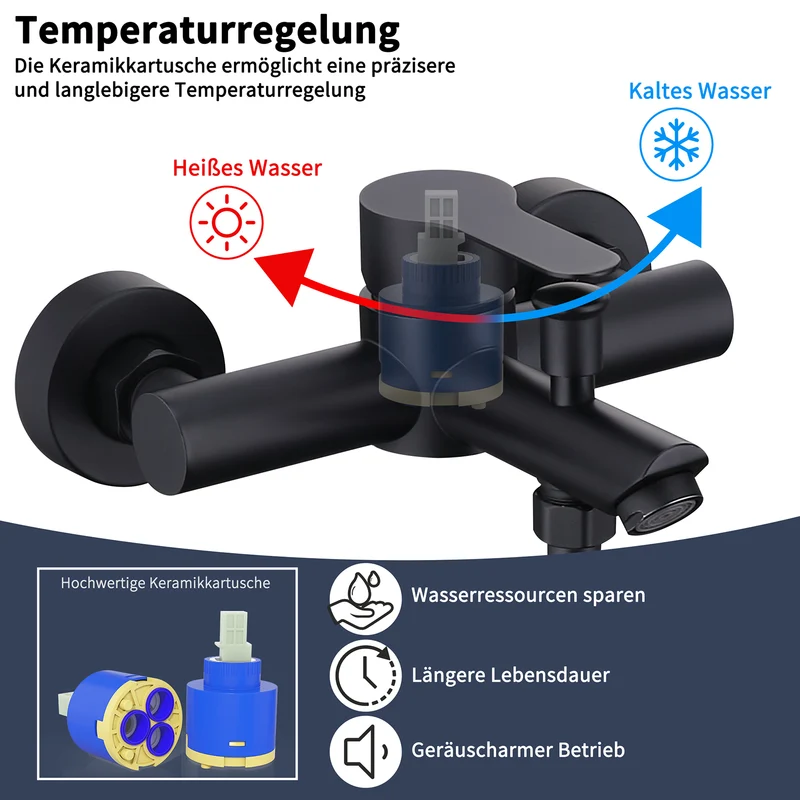 Homelody Duschsystem Regendusche Schwarz ohne Bohren mit 4-Funktionen Handbrause