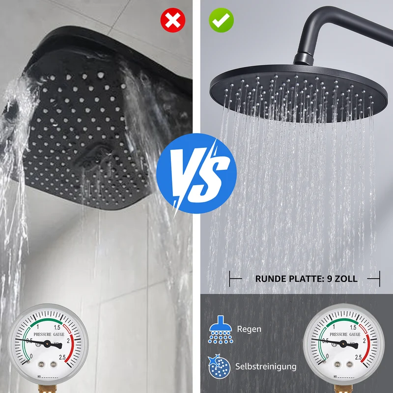 Homelody Duschsystem Regendusche Schwarz ohne Bohren mit 4-Funktionen Handbrause
