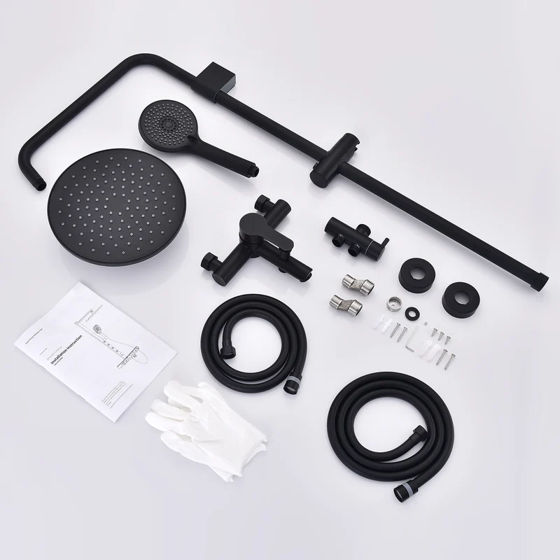 Homelody Duschsystem Regendusche Schwarz ohne Bohren mit 4-Funktionen Handbrause